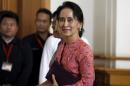 Myanmar's National League for Democracy leader   Aung San Suu Kyi arrives to the opening of the new parliament in Naypyitaw