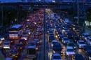 Cars are seen stuck in a traffic jam at Rama 9 road   in Bangkok