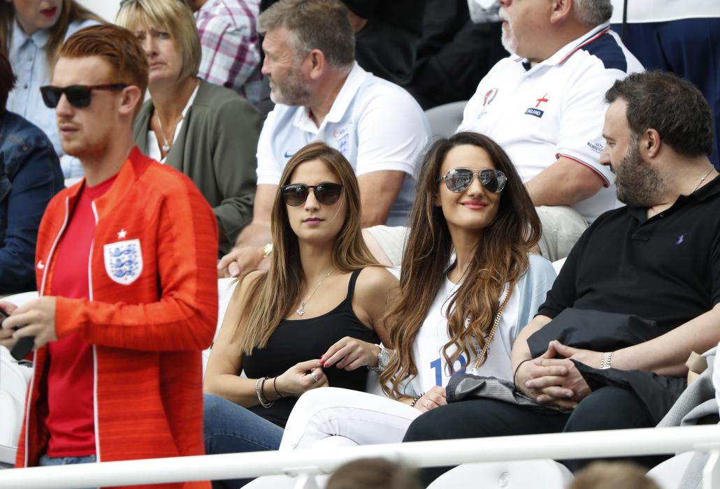England's Jack Wilshere's girlfriend Andriani Michael in the stands before the game