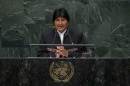 Bolivia's President Evo Morales addresses the 69th United Nations General Assembly at the UN headquarters in New York