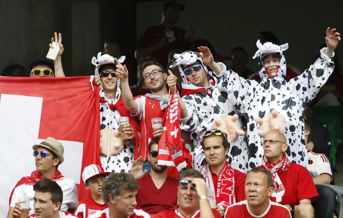 Switzerland fans in fancy dress before the game
