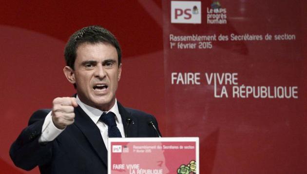 Le premier ministre, Manuel Valls, lors de son discours à la Mutualité, le 1er février. / STEPHANE DE SAKUTIN/AFP