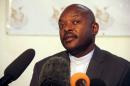 Burundian President Nkurunziza speaks to the media   after he registered to run for a third five-year term in office, in the capital   Bujumbura