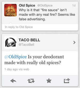 14 Ways to Establish Brand Personality on Social Media image old spice vs taco bell twitter
