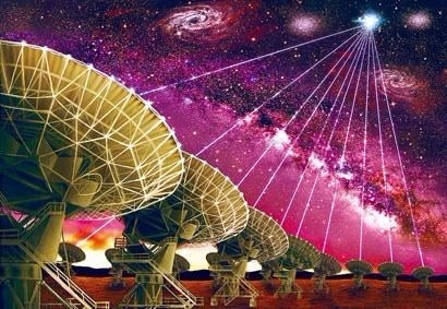 偵測神秘電波源頭的新墨西哥州天文望遠鏡模擬圖。 圖片來源：星島日報