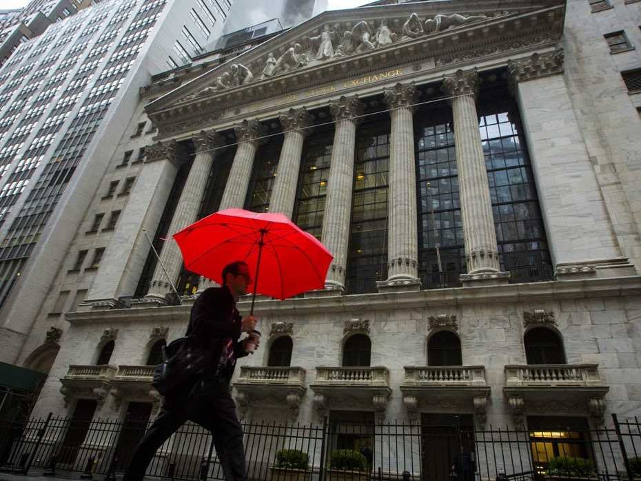 new york stock exchange wall street red umbrella