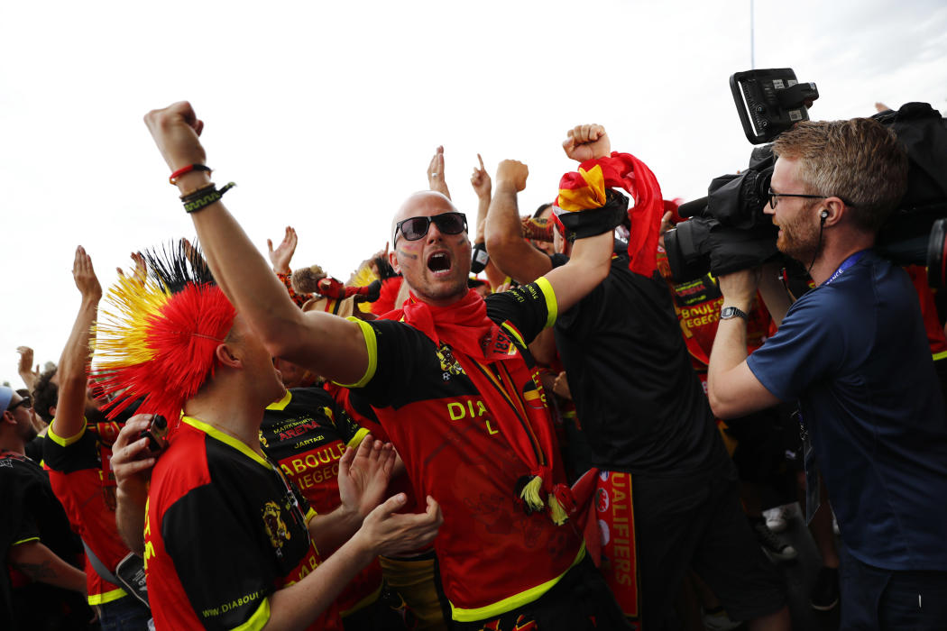 Belgium fans outside the stadium before the match