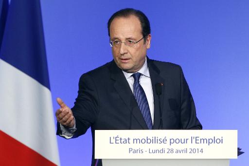Le président François Hollande à la Maison de la Chimie à Paris le 28 avril 2014