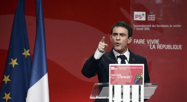 Le Premier ministre Manuel Valls lors d'un meeting du Parti socialiste le 1er février 2015 à Paris