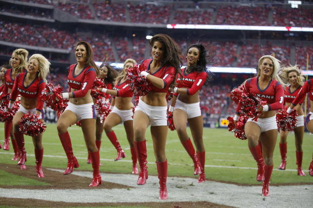The Houston Texans cheerleaders perform during the second quarter of an NFL football game, Sunday, Nov. 2, 2014, in Houston. (AP Photo/Tony Gutierrez)