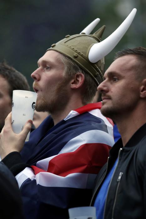 Iceland fans react in the fan zone during a EURO 2016 quarter final soccer match