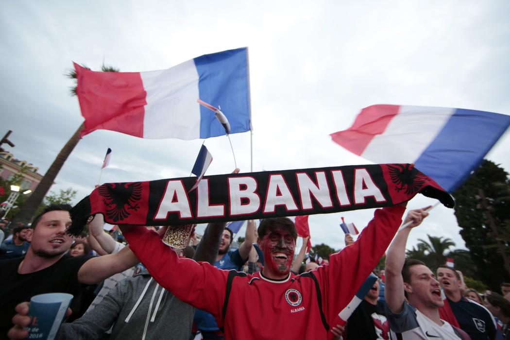 France and Albania fans gather in the fan zone to watch EURO 2016 match in Nice