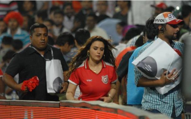 Pune: The co-owner of Kings XI Punjab actress Preity Zinta during an IPL-2015 match between Delhi Daredevils and Kings XI Punjab at Maharashtra Cricket Association Stadium, in Pune, on April 15, 2015.