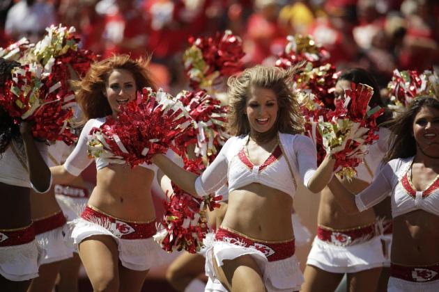 Kansas City Chiefs cheerleaders entertain the crowd in the first half of an NFL football game against the Tennessee Titans in Kansas City, Mo., Sunday, Sept. 7, 2014. (AP Photo/Charlie Riedel)