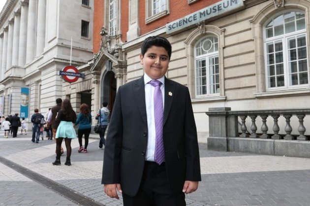 The 10-year-old Emirati inventor, Adeeb Al Blooshi, outside London’s Science Museum. Stephen Lock for The National
