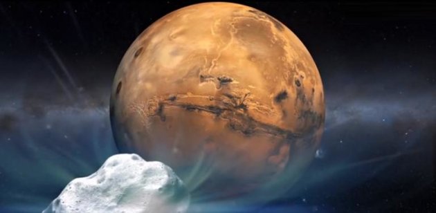 Ilustração divulgada pela Nasa mostra o cometa e o planeta Marte