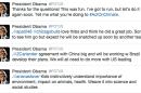 Captura de pantalla donde se ven las respuestas que dio el presidente Barack Obama a una serie de preguntas que le hicieron por Twitter en su cuenta @POTUS (siglas en inglés de presidente de EEUU), el jueves 28 de mayo de 2015. (Foto AP)