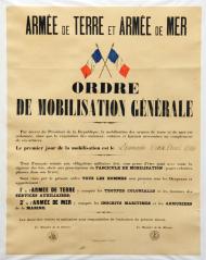 Cartaz de mobilização lançado em 2 de agosto de 1914, na França