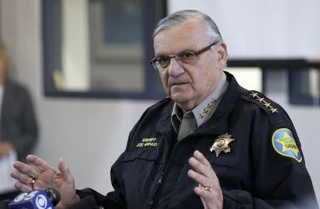 Maricopa County Sheriff Joe Arpaio addresses the media about a simulated school shooting in Fountain Hills, Arizona, February 9, 2013. REUTERS/Darryl Webb