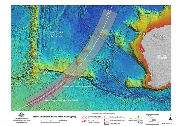 Mapa de la búsqueda del avión desaparecido MH370 de Malaysia Airlines. EFE/Cortesía JACC