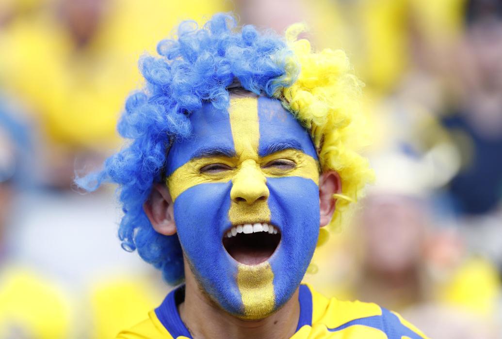 A Sweden fan before the match