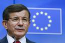Turkish Prime Minister Ahmet Davutoglu takes part in   a news conference following a EU-Turkey summit in Brussels