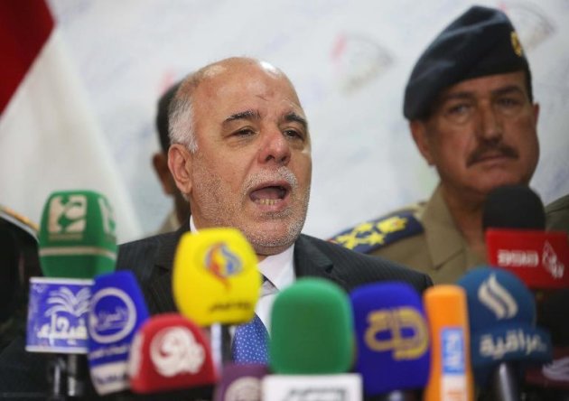 El primer ministro iraquí, Haidar al Abadi durante una conferencia de prensa en la ciudad de Karbala, Irak el 23 de octubre de 2014