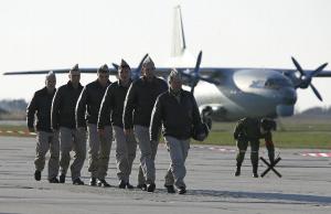 Russian air force pilots walk on the tarmac upon their &hellip;