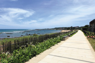 A.沙灘前擁有設置完善的步道，在玩水之餘，也可在此漫步賞景，感受悠閒的海洋氣息。