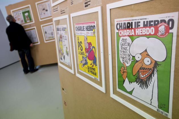 L'exposition dédiée à Charlie Hebdo lors du Festival de BD d'Angoulême 2015, Vit Simanek/AP/SIPA