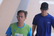 Albert Yam Kam Hoong (left) and a suspect of the ‘Penang Nude Sports Game’ arrive at the Balik Pulau Magistrate’s Court to face the charges, August 28, 2014. — Picture by K.E. Ooi