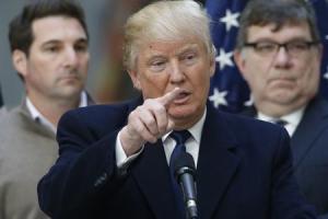 Republican U.S. presidential candidate Trump speaks during news conference at Old Post Office Building in Washington