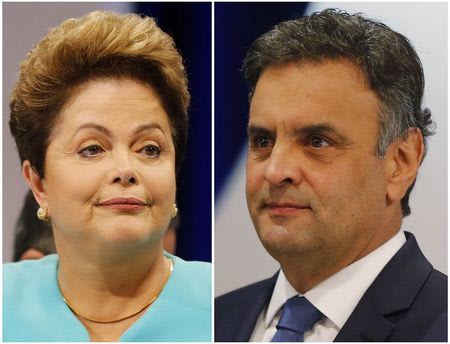 Presidente Dilma Rousseff, candidata do PT à reeleição, e Aécio Neves (PSDB) durante debate na TV em SP (Foto: Reuters)