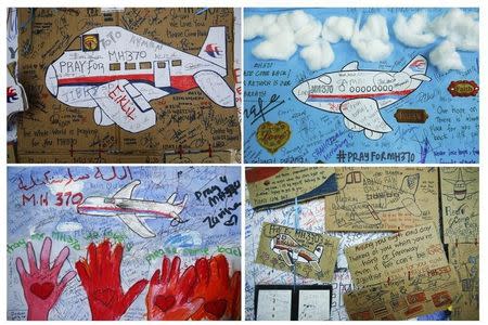 A combination photo shows drawings with messages of hope for passengers of missing Malaysia Airlines Flight MH370 at Kuala Lumpur International Airport (KLIA) outside Kuala Lumpur June 14, 2014. REUTERS/Samsul Said