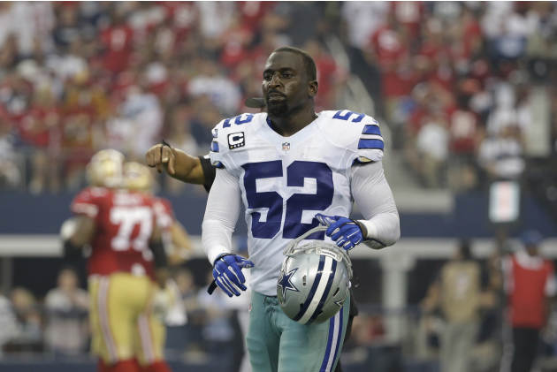 Dallas Cowboys outside linebacker Justin Durant (52) walks off the field after a play in the first half of an NFL football game against the San Francisco 49ers, Sunday, Sept. 7, 2014, in Arlington, Te