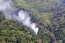 Handout picture from the Colombian Police shows smoke billowing from the site where a Blackhawk helicopter went down, killing 16 officers during an operation in Carepa, Antioquia department, Colombia on August 4, 2015