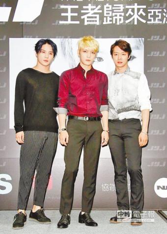 金俊秀（左起）、金在中、朴有天自從另組團體JYJ後，就不斷受到前東家SM娛樂的打壓。（資料照片）