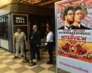 Security is seen outside the premiere of the film "The Interview" in Los Angeles, California on December 11, 2014