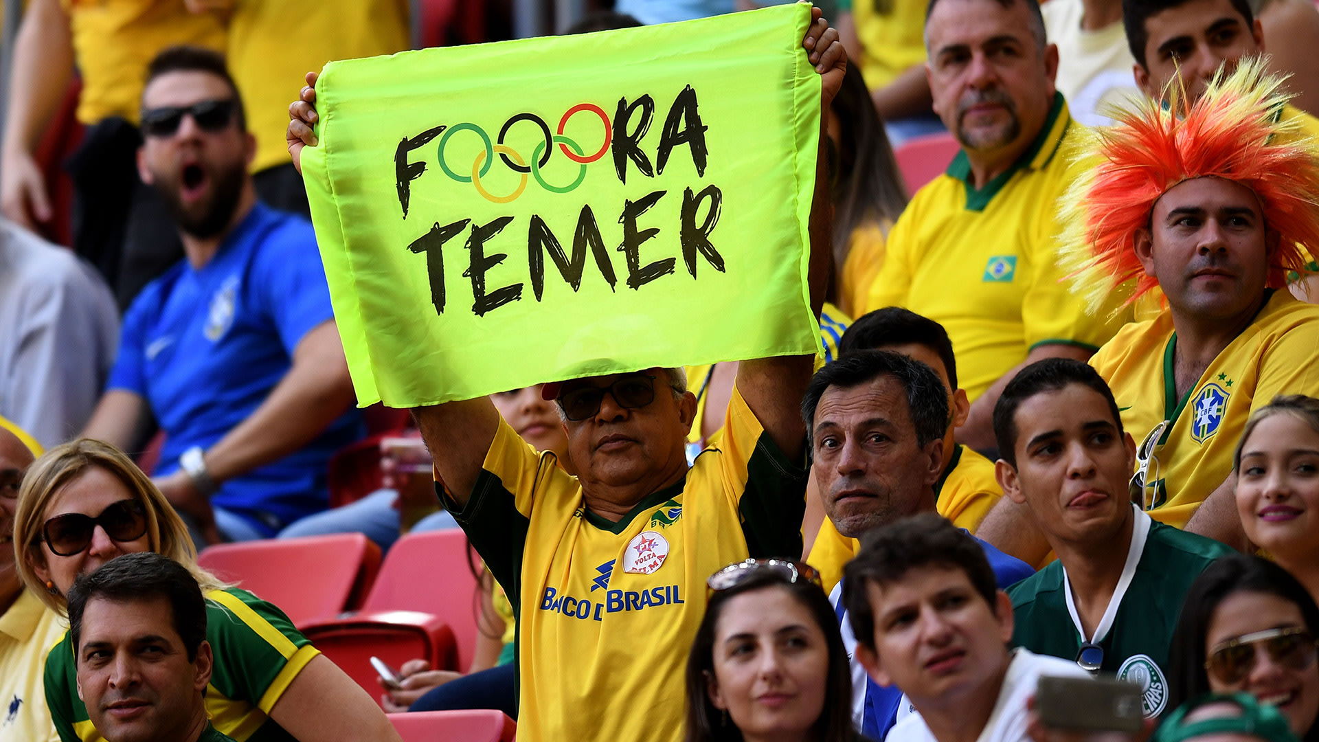 Fora Temer Fan Protest Brazil South Africa Rio 2016 Olympics 04082016