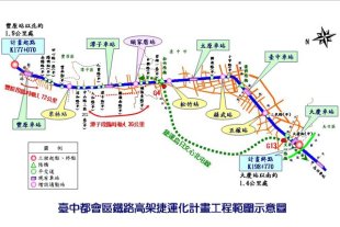 台中鐵路高架化工程範圍示意圖圖。(圖片來源／交通部鐵路改建工程局)