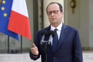 French President Francois Hollande delivers a statment to the press at the Elysee Palace in Paris on July 24, 2014