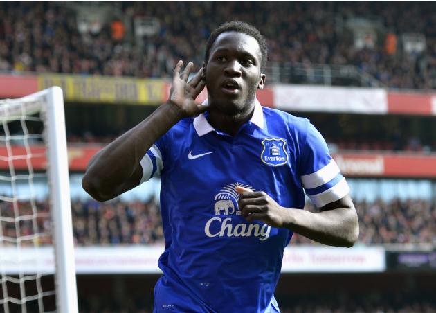 Everton's Lukaku celebrates after scoring a goal against Arsenal during their English FA Cup quarter final soccer match at the Emirates stadium in London