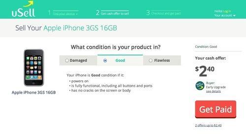 uSell screenshot with offer for iPhone 3GS