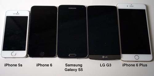 Size comparison of iPhones and phones from LG and Samsung