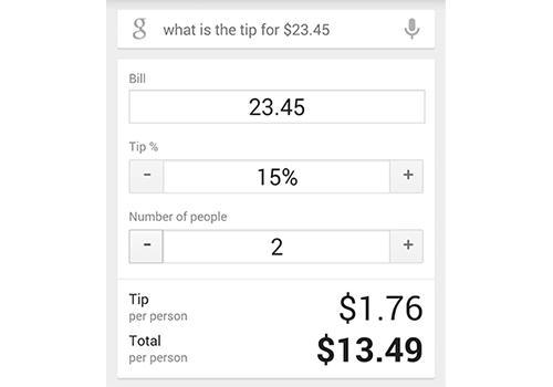 Google Now tip calculator