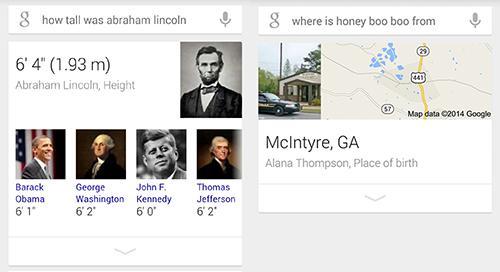 Google Now screenshot with information about Abraham Lincoln and Honey Boo Boo