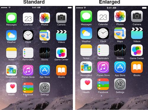 iPhone 6 in Standard and Enlarged view