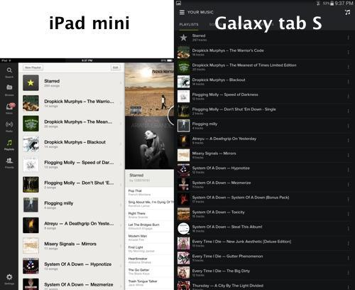 Music apps on Samsung Galaxy Tab and iPad mini