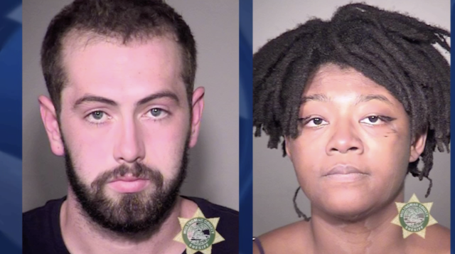 Leopold Hauser (L) and Adebisi Okuneye (R) allegedly beat up bar patron Luke Lenzer in Portland, Oregon. (Screenshot: KPTV)