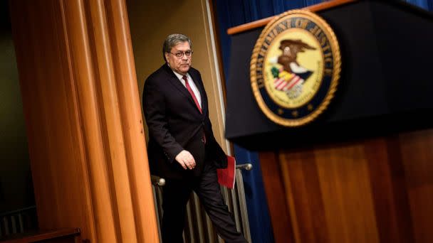 PHOTO: Attorney General William Barr arrives for a press conference about the release of the Mueller Report at the Department of Justice, April 18, 2019, in Washington, D.C. (Brendan Smialowski/AFP/Getty Images)